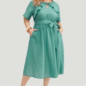 NWT!Elegant Mint Green  Midi Dress Belted Pockets Size 14-16 or 1X
